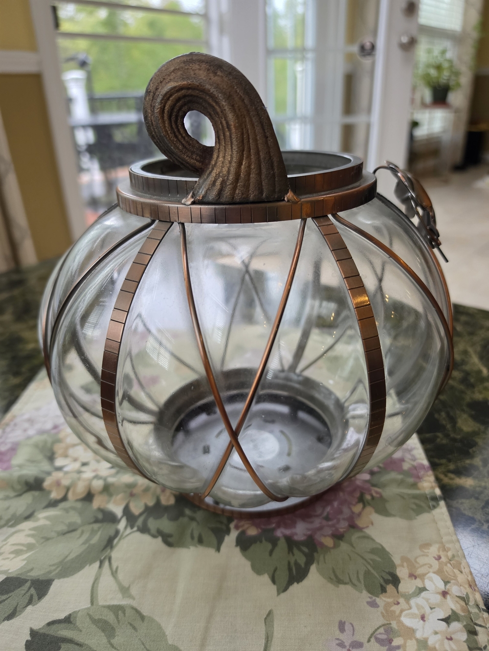 Vintage Glass Pumpkin Candle Holder with Copper Accent/ Bath And Body Works